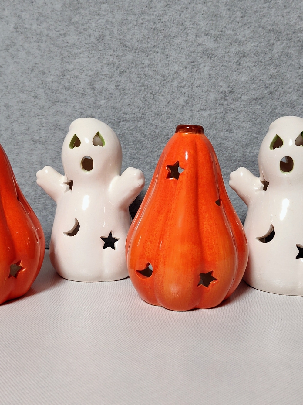 Set Of 2 HALLOWEEN Ghost Pumpkin tea light Candle Holders Trick Or Treat Spooky